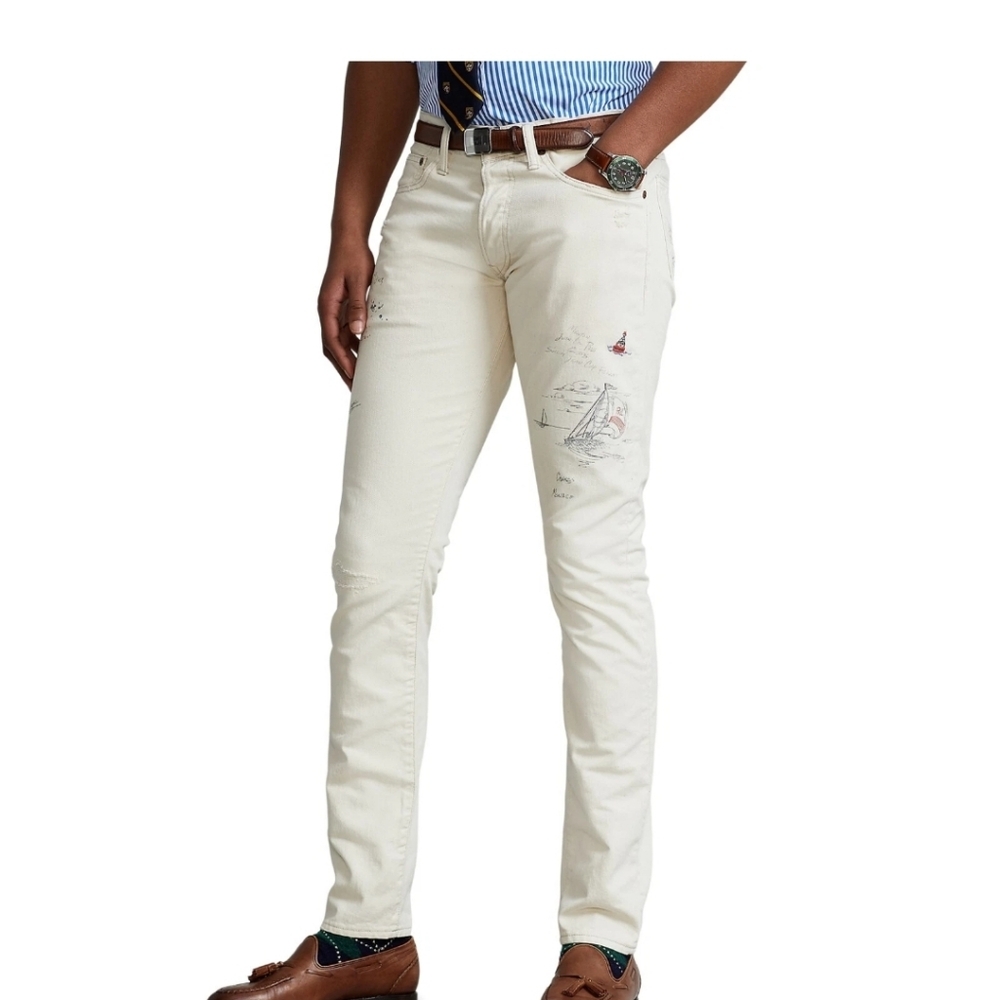 Polo Ralph Lauren Sullivan Slim Nautical Painter Jeans White 34x30